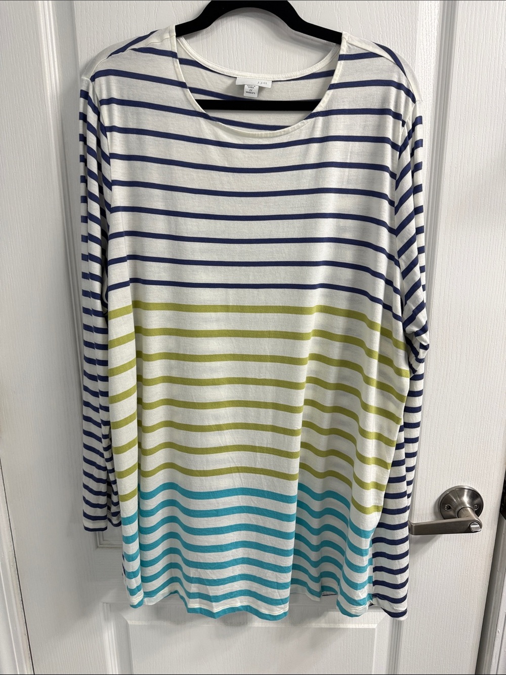 J. Jill Striped Long Sleeve Tee in Navy, Olive & Teal
